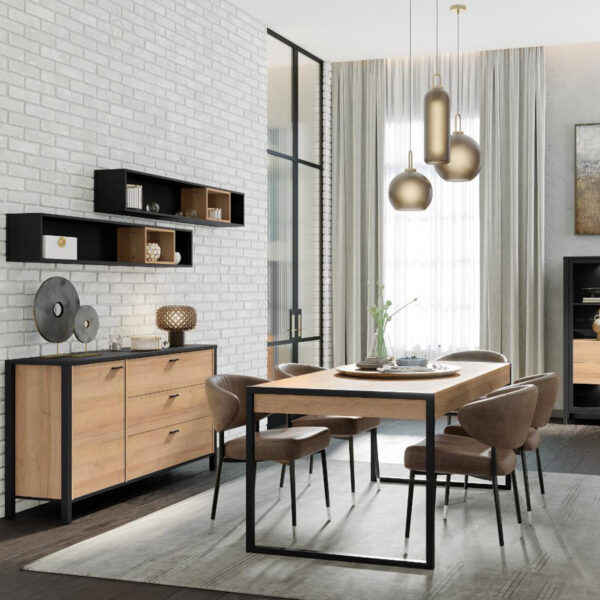 High Rock 1 Door 3 Drawer Sideboard in Matt Black/Riviera Oak - Image 6