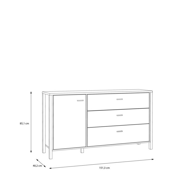 High Rock 1 Door 3 Drawer Sideboard in Matt Black/Riviera Oak - Image 8