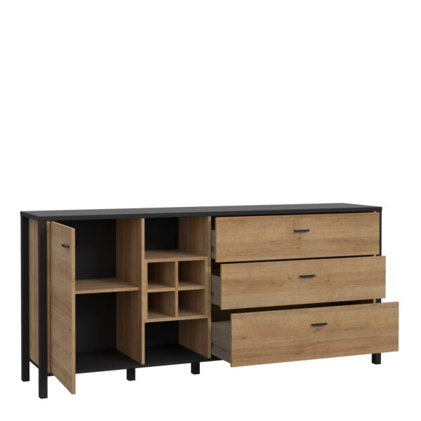 High Rock (Large) Sideboard in Matt Black/Riviera Oak - Image 3