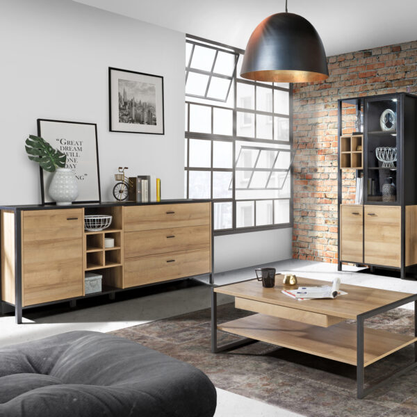 High Rock (Large) Sideboard in Matt Black/Riviera Oak - Image 5