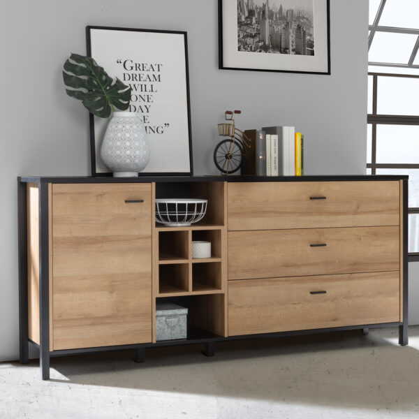 High Rock (Large) Sideboard in Matt Black/Riviera Oak - Image 6