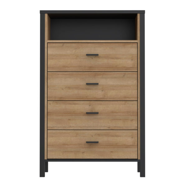 High Rock Chest of 4 Drawers in Matt Black/Riviera Oak - Image 2