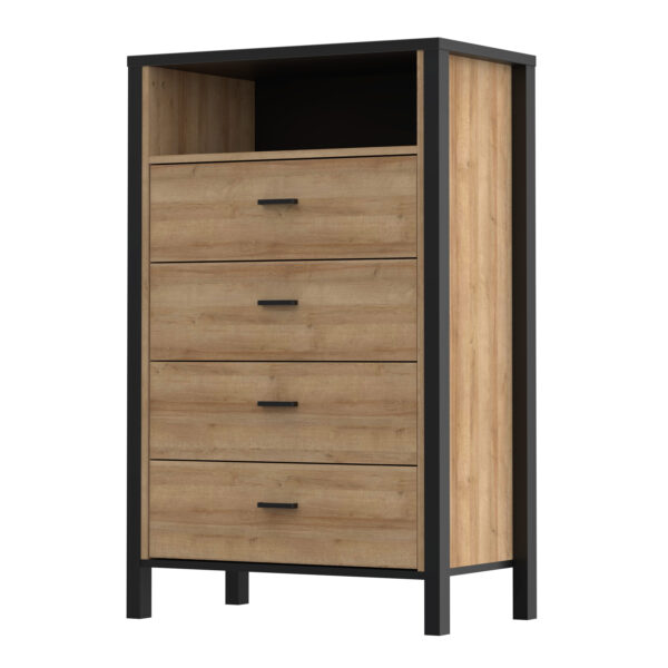 High Rock Chest of 4 Drawers in Matt Black/Riviera Oak - Image 3