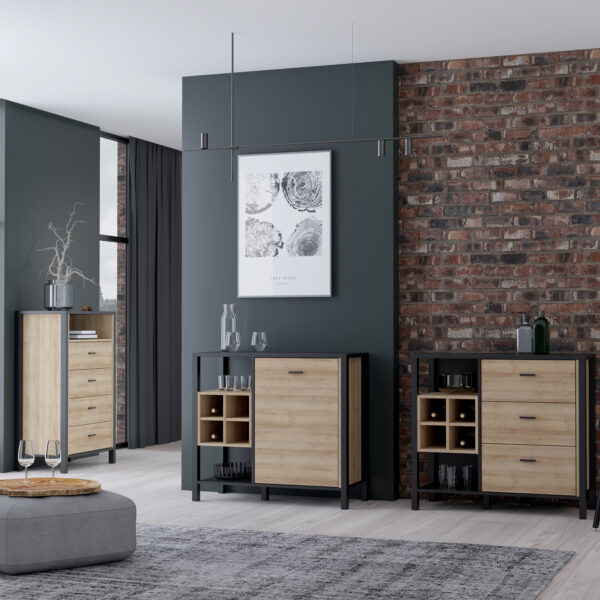 High Rock Chest of 4 Drawers in Matt Black/Riviera Oak - Image 6