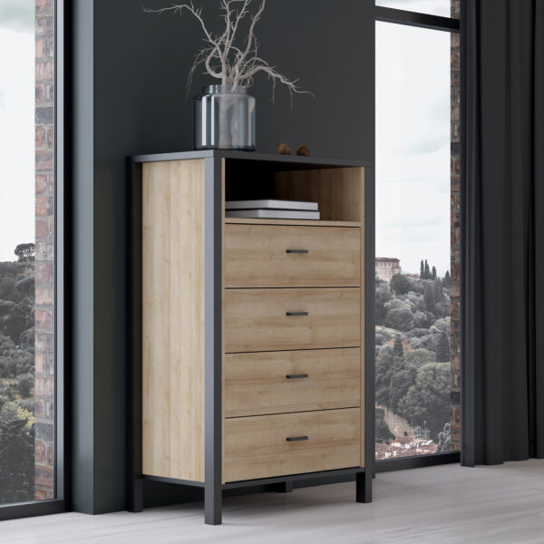 High Rock Chest of 4 Drawers in Matt Black/Riviera Oak - Image 7