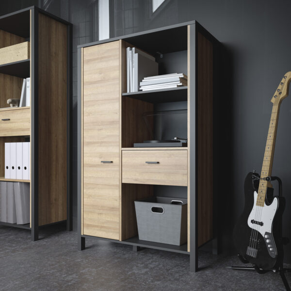 High Rock Wide Shelf Unit in Matt Black/Riviera Oak - Image 6