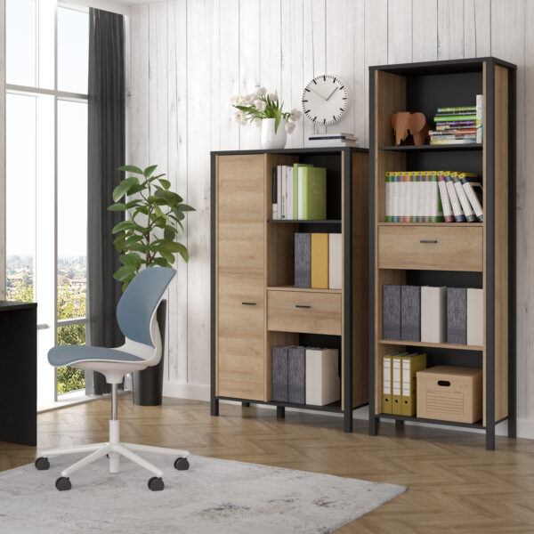 High Rock Wide Shelf Unit in Matt Black/Riviera Oak - Image 7