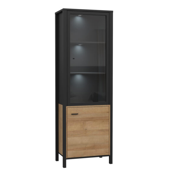 High Rock Wide Display Cabinet in Matt Black/Riviera Oak - Image 5