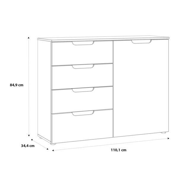 Sienna 4 Chest of Drawers 1 Door in White/White High Gloss - Image 10