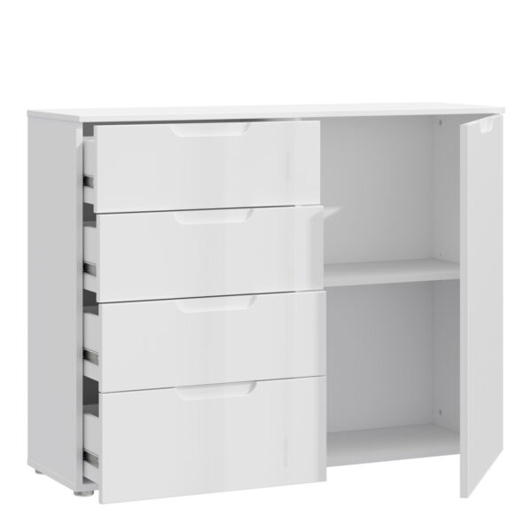 Sienna 4 Chest of Drawers 1 Door in White/White High Gloss - Image 2