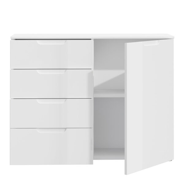 Sienna 4 Chest of Drawers 1 Door in White/White High Gloss - Image 3