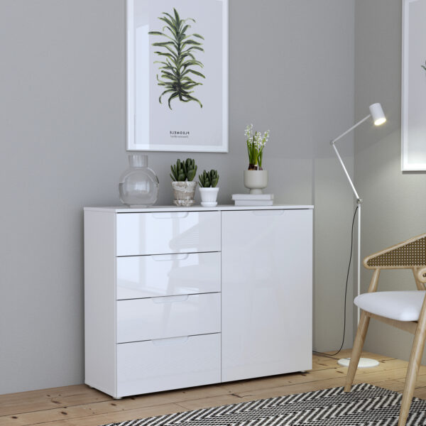 Sienna 4 Chest of Drawers 1 Door in White/White High Gloss - Image 4