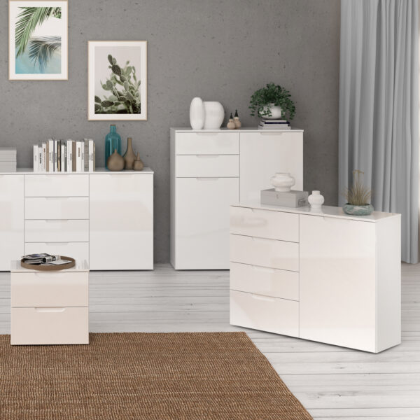 Sienna 4 Chest of Drawers 1 Door in White/White High Gloss - Image 5