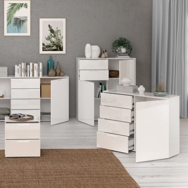 Sienna 4 Chest of Drawers 1 Door in White/White High Gloss - Image 6