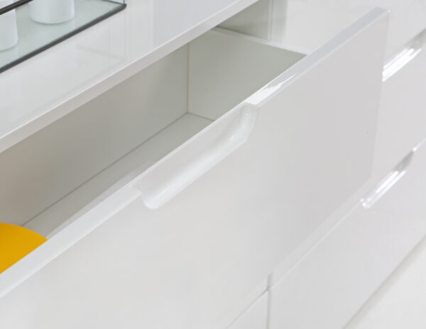 Sienna Wide Chest of 4 Drawers and 2 Doors in White/White High Gloss - Image 10