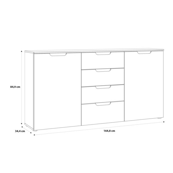Sienna Wide Chest of 4 Drawers and 2 Doors in White/White High Gloss - Image 11