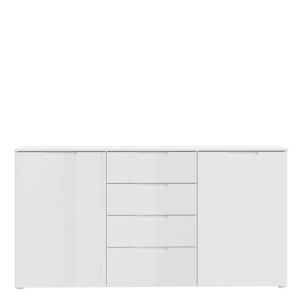 Sienna Wide Chest of 4 Drawers and 2 Doors in White/White High Gloss - Image 2