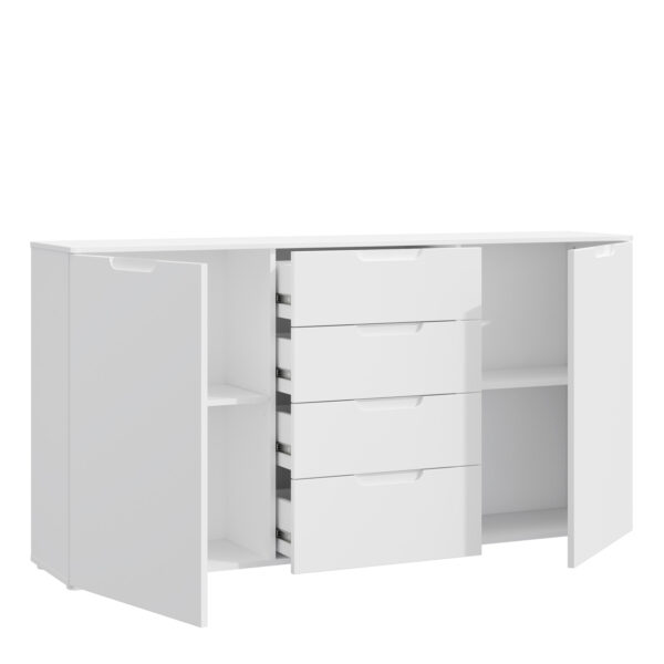 Sienna Wide Chest of 4 Drawers and 2 Doors in White/White High Gloss - Image 3