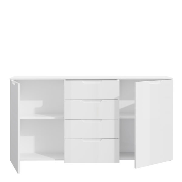 Sienna Wide Chest of 4 Drawers and 2 Doors in White/White High Gloss - Image 4