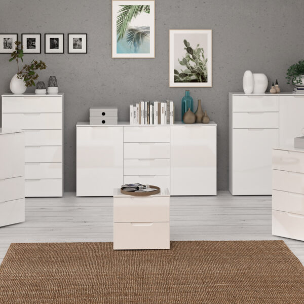 Sienna Wide Chest of 4 Drawers and 2 Doors in White/White High Gloss - Image 6
