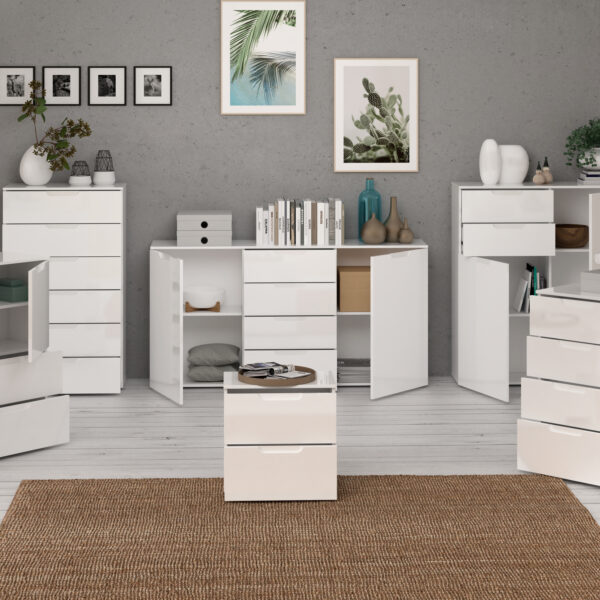 Sienna Wide Chest of 4 Drawers and 2 Doors in White/White High Gloss - Image 7