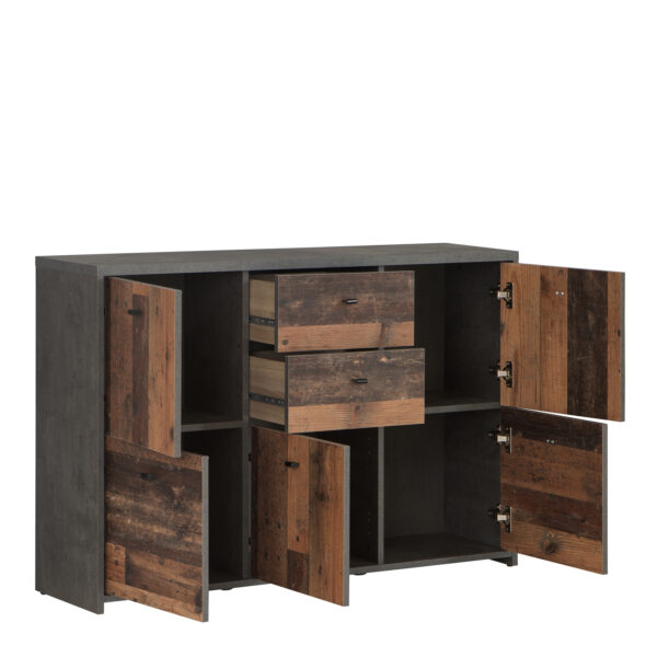 Best Chest Storage Cabinet with 2 Drawers and 5 Doors in Concrete Optic Dark Grey/Old - Wood Vintage - Image 3