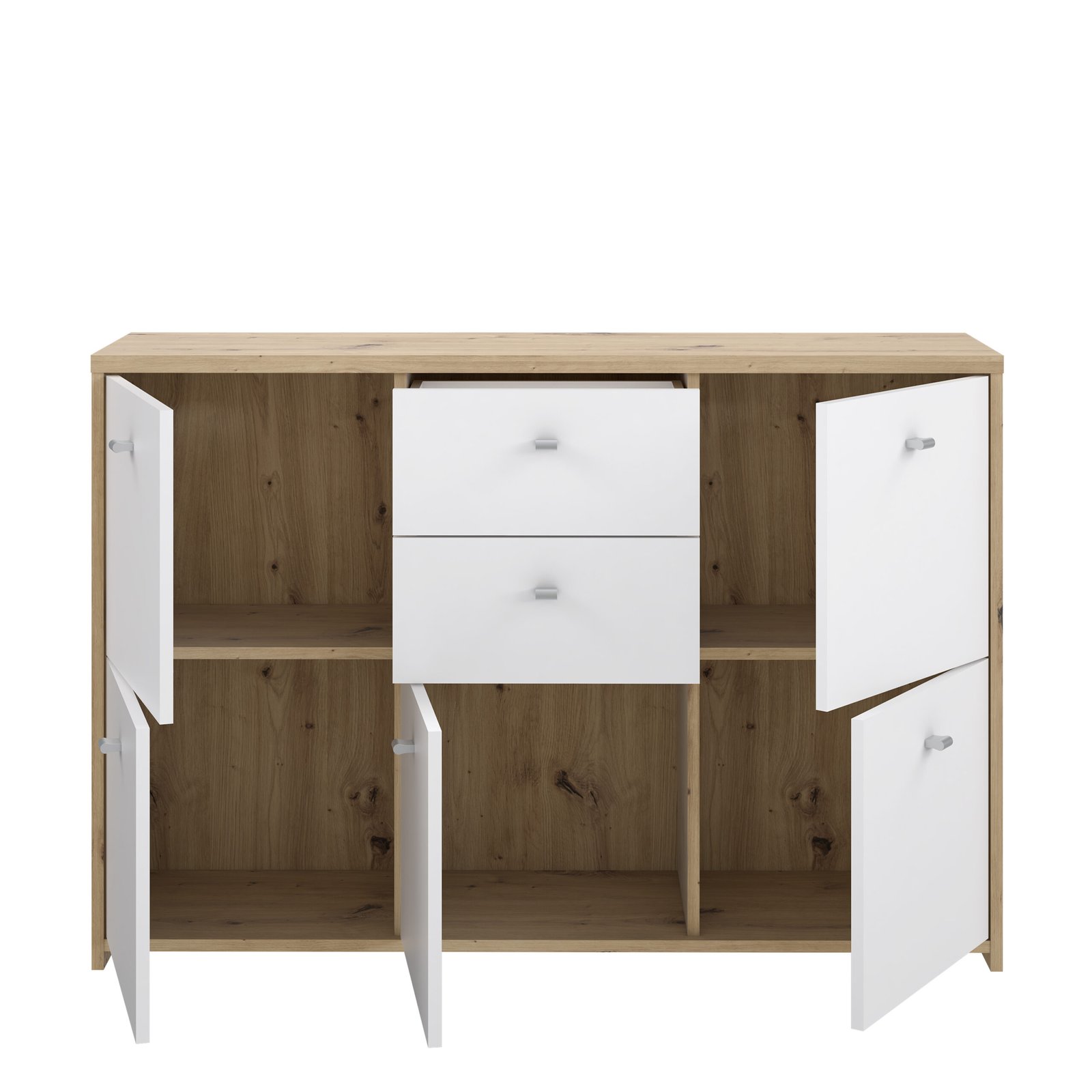 Best Chest Storage Cabinet with 2 Drawers and 5 Doors in Artisan Oak/White - Image 7