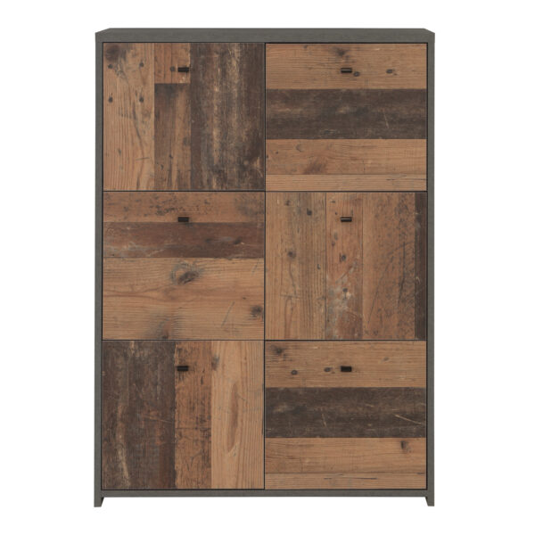 Best Chest Storage Cabinet with 6 Doors in Concrete Optic Dark Grey/Old - Wood Vintage - Image 2