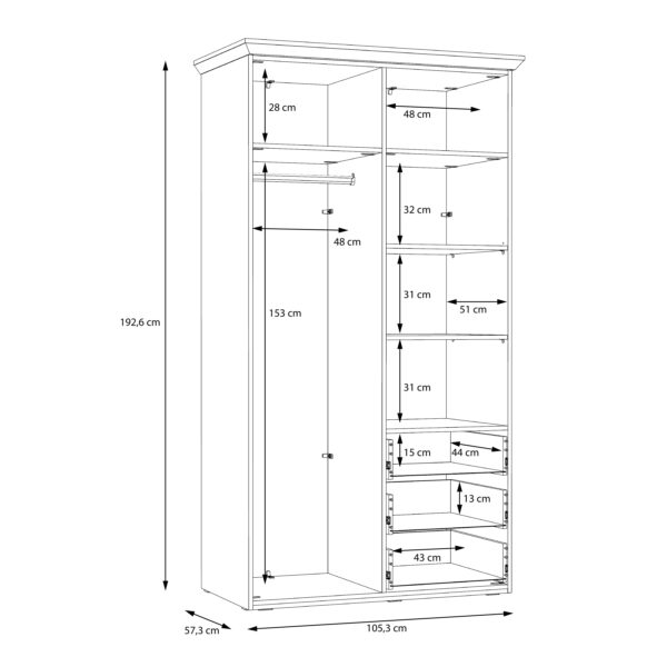 Illoppa 2 Door Wardrobe in Snowy Oak/Oak Nelson - Image 9