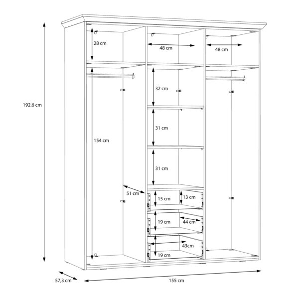 Iloppa 3 Door Wardrobe in Snowy Oak/Oak Nelson - Image 9