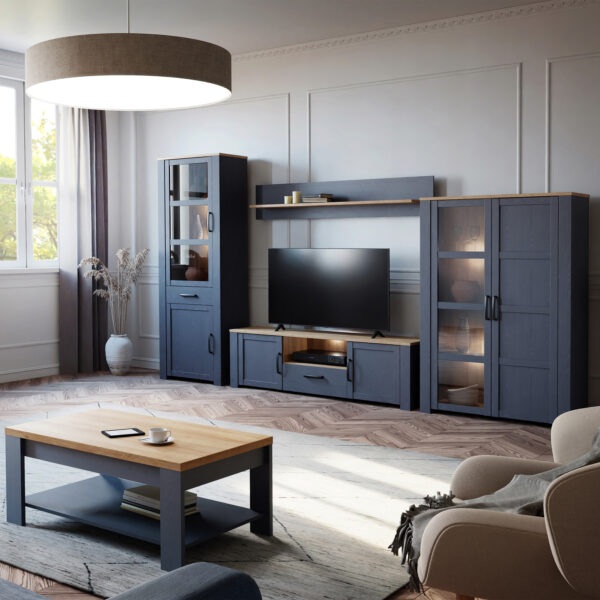 Bohol Display Cabinet inc. 2x LED Lights in Riviera Oak/Navy - Image 5
