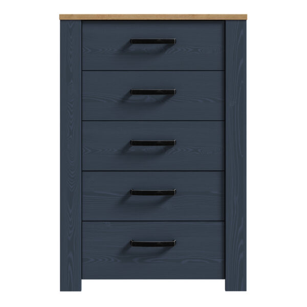 Bohol 5 Drawer Narrow Chest in Riviera Oak/Navy - Image 2