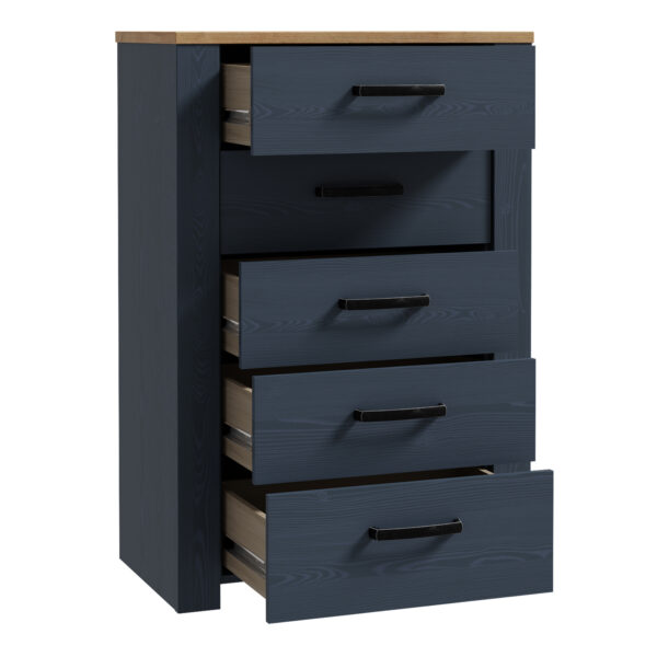 Bohol 5 Drawer Narrow Chest in Riviera Oak/Navy - Image 3