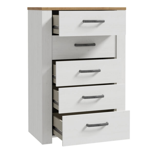 Bohol 5 Drawer Narrow Chest in Riviera Oak/White - Image 3