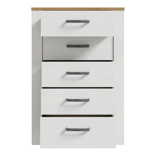 Bohol 5 Drawer Narrow Chest in Riviera Oak/White - Image 4