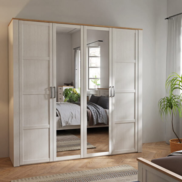 Bohol 2 Door 2 Mirrored Door Wardrobe in Riviera Oak/White - Image 2