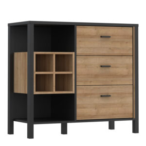 High Rock 3 Drawer Display Chest in Matt Black/Riviera Oak