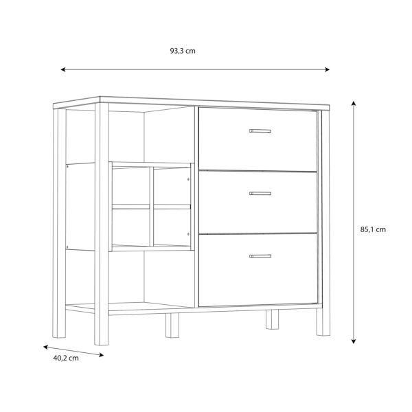 High Rock 3 Drawer Display Chest in Matt Black/Riviera Oak - Image 10