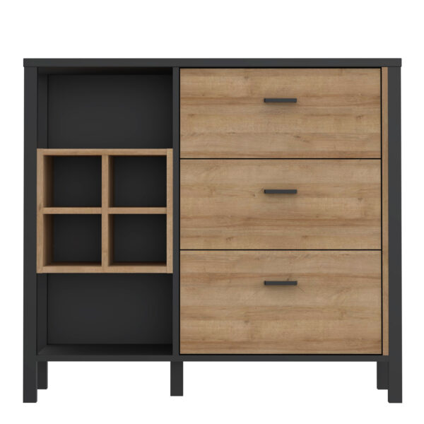 High Rock 3 Drawer Display Chest in Matt Black/Riviera Oak - Image 2