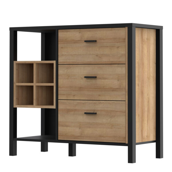 High Rock 3 Drawer Display Chest in Matt Black/Riviera Oak - Image 3