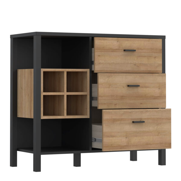 High Rock 3 Drawer Display Chest in Matt Black/Riviera Oak - Image 4