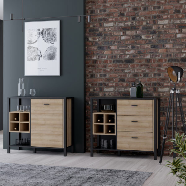 High Rock 3 Drawer Display Chest in Matt Black/Riviera Oak - Image 5