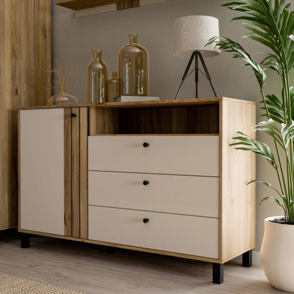Grafton 1 Door 3 Drawer Chest In Cream and Oak - Image 7