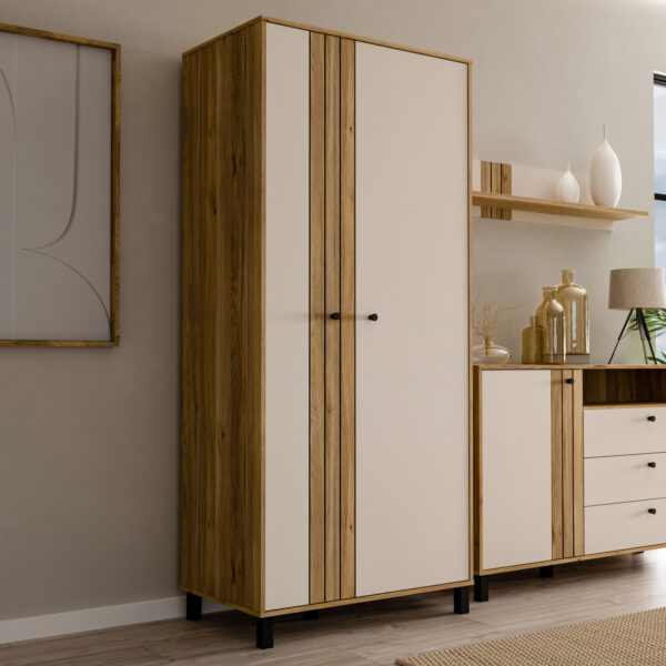 Grafton 2 Door Wardrobe In Cream and Oak - Image 2