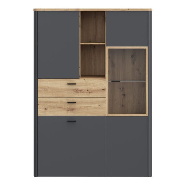 Klara Display Cabinet with 2 Door 2 Drawers and 1 Glass Door in Grey and Oak - Image 3
