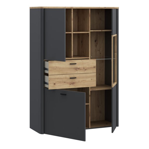 Klara Display Cabinet with 2 Door 2 Drawers and 1 Glass Door in Grey and Oak - Image 4