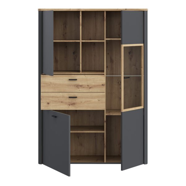 Klara Display Cabinet with 2 Door 2 Drawers and 1 Glass Door in Grey and Oak - Image 5