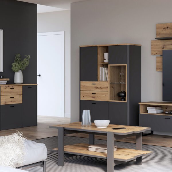 Klara Display Cabinet with 2 Door 2 Drawers and 1 Glass Door in Grey and Oak - Image 6