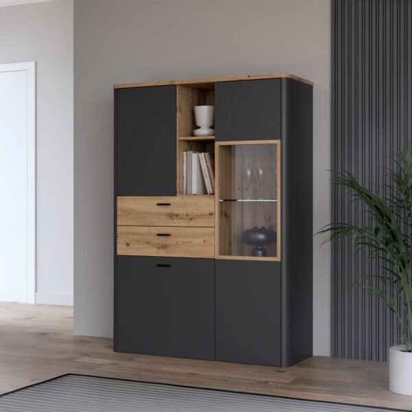 Klara Display Cabinet with 2 Door 2 Drawers and 1 Glass Door in Grey and Oak - Image 7