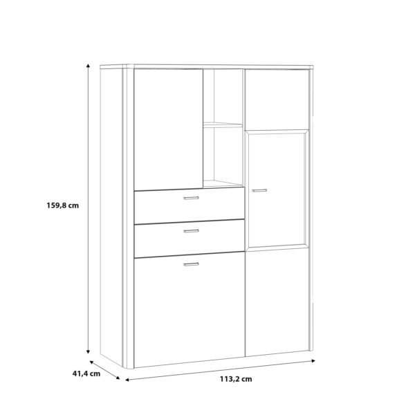 Klara Display Cabinet with 2 Door 2 Drawers and 1 Glass Door in Grey and Oak - Image 8